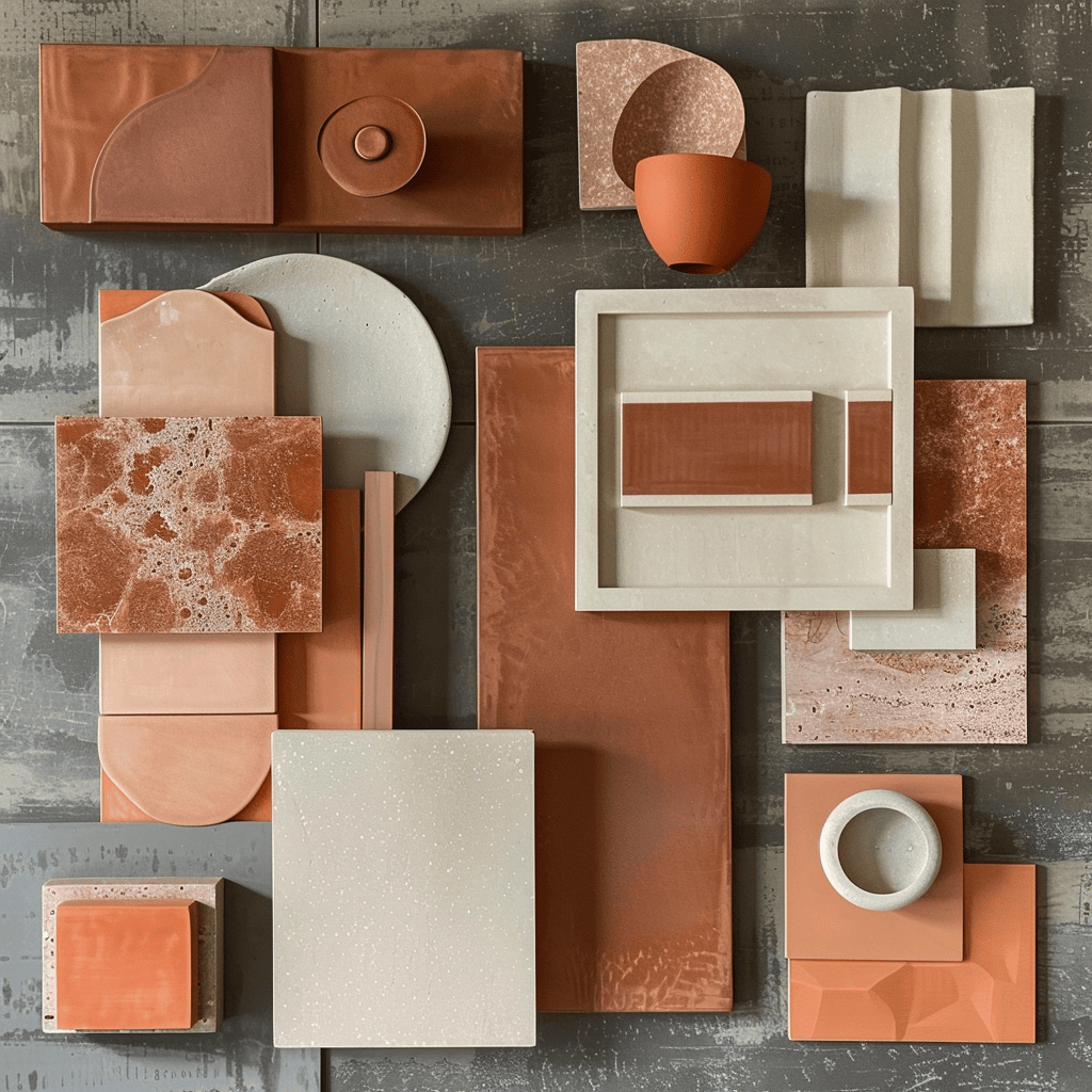 Moodboard showcasing terracotta tones, highlighting their earthy warmth and natural elegance for inviting interior spaces