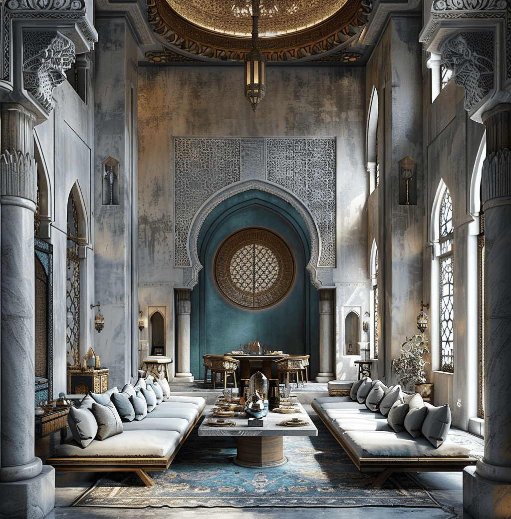 Moroccan dining room boasting copper accents for a warm glow