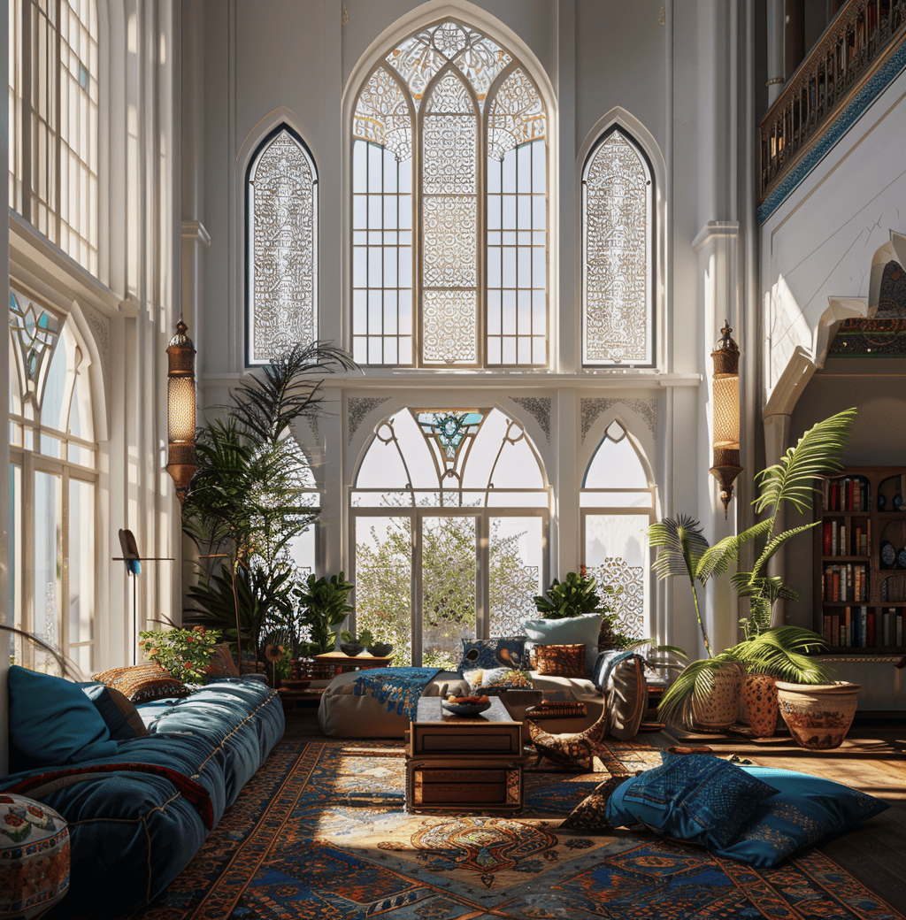 Moroccan dining room decorated with palm tree motifs for a natural touch