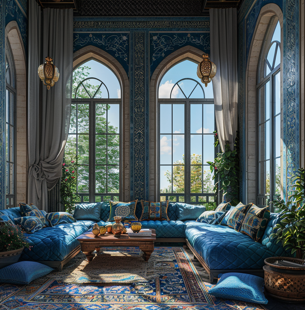 Moroccan dining room featuring colorful Boucherouite art pieces for vibrancy