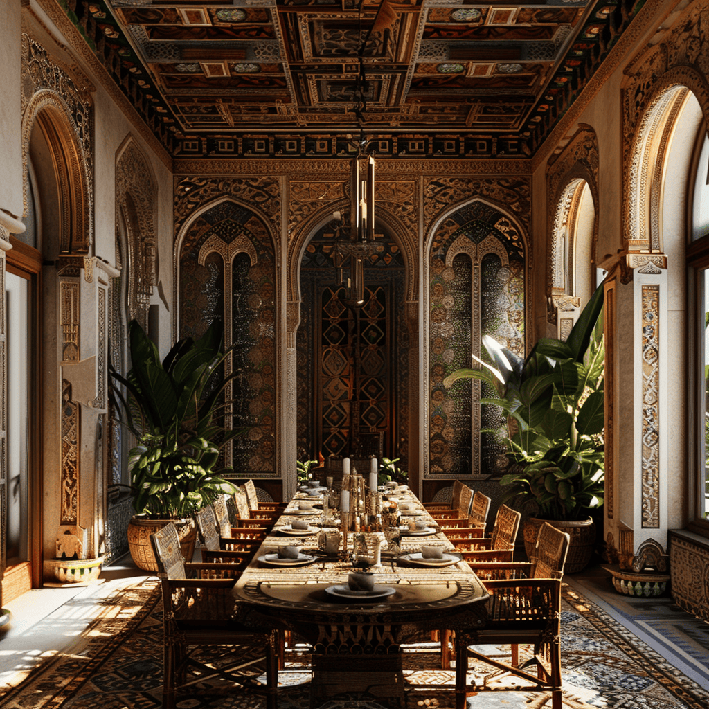 Moroccan dining room featuring lantern sconces for ambient wall lighting