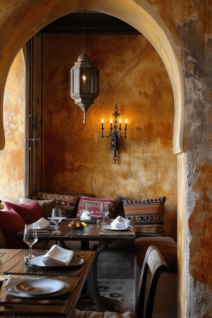 Moroccan dining room with arched doorways reflecting Islamic architectural influence
