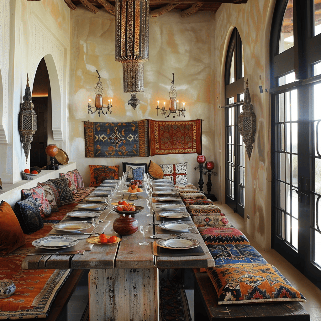 Moroccan dining room with saffron and paprika accents for spice-inspired decor