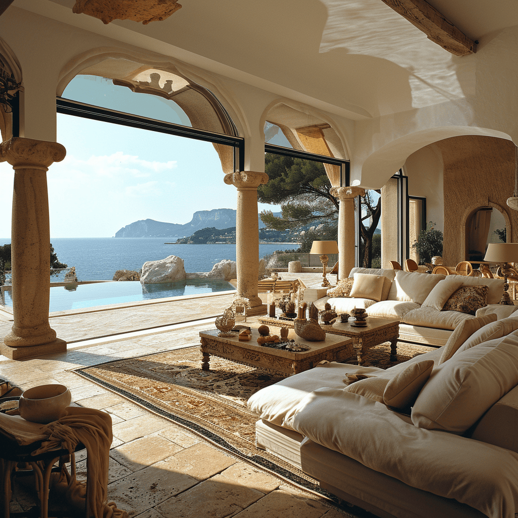 Natural jute or sisal rug in a beach-themed living room