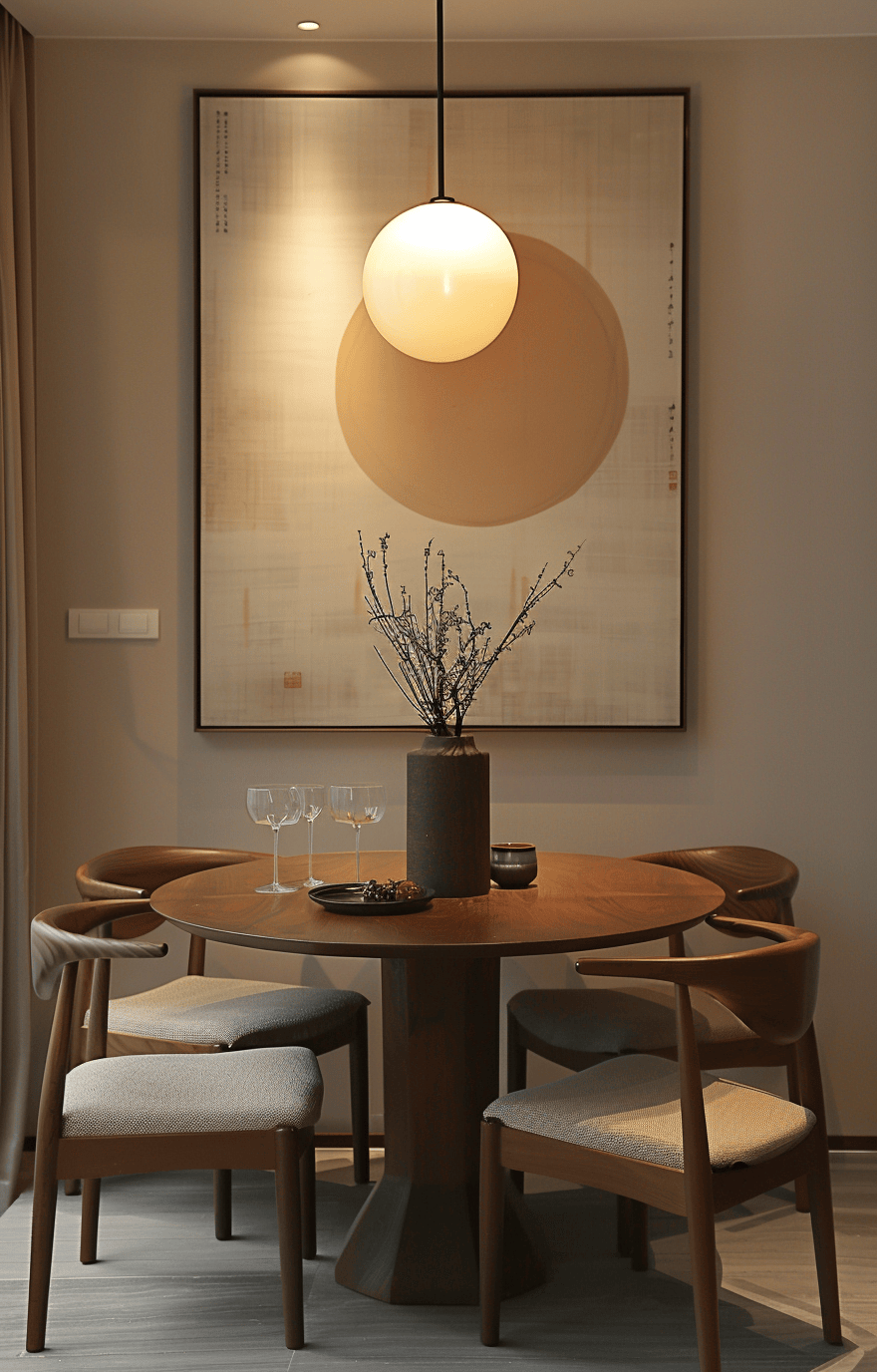Nordic textiles adding coziness to a Japandi dining room design