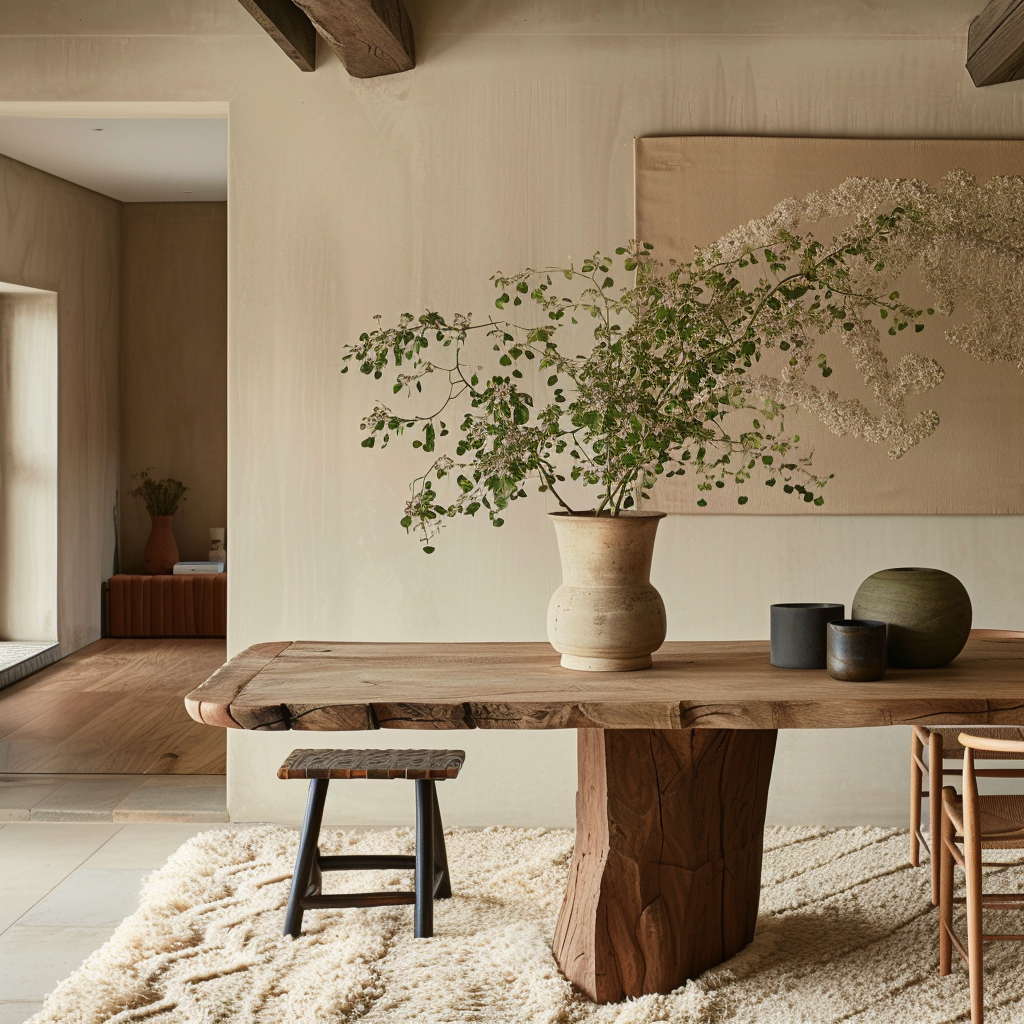 Oasis-inspired modern boho dining room with lush plants and greenery