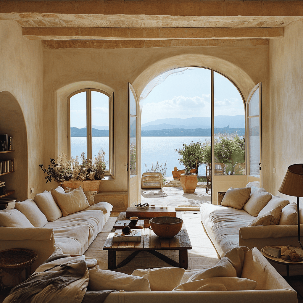 Ocean-inspired lantern light fixtures in a coastal-themed living room