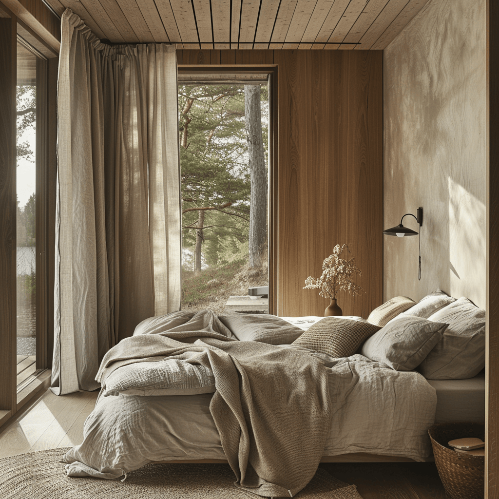 Organic harmony and connection to nature achieved through the use of natural materials in a Scandinavian bedroom