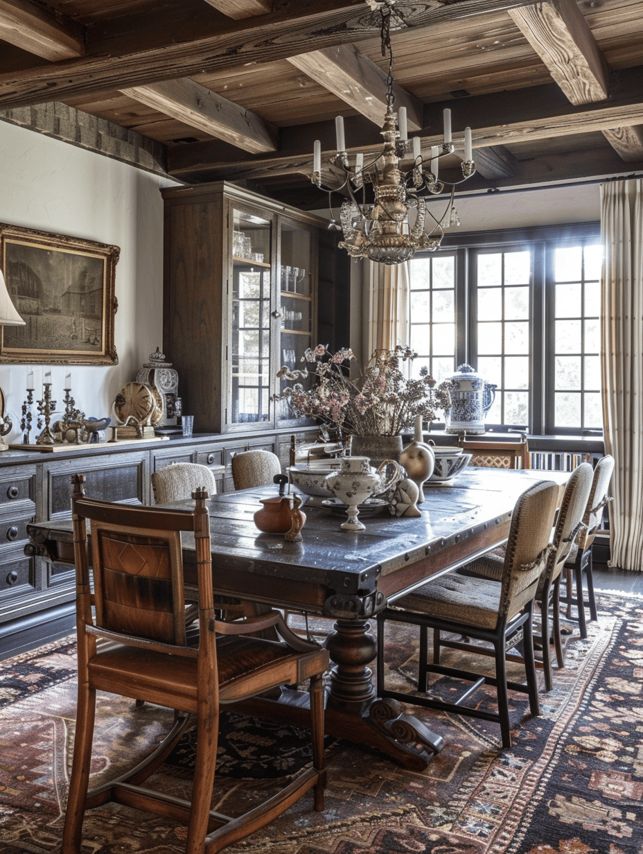 Perfectly warm and inviting rustic dining room with natural light