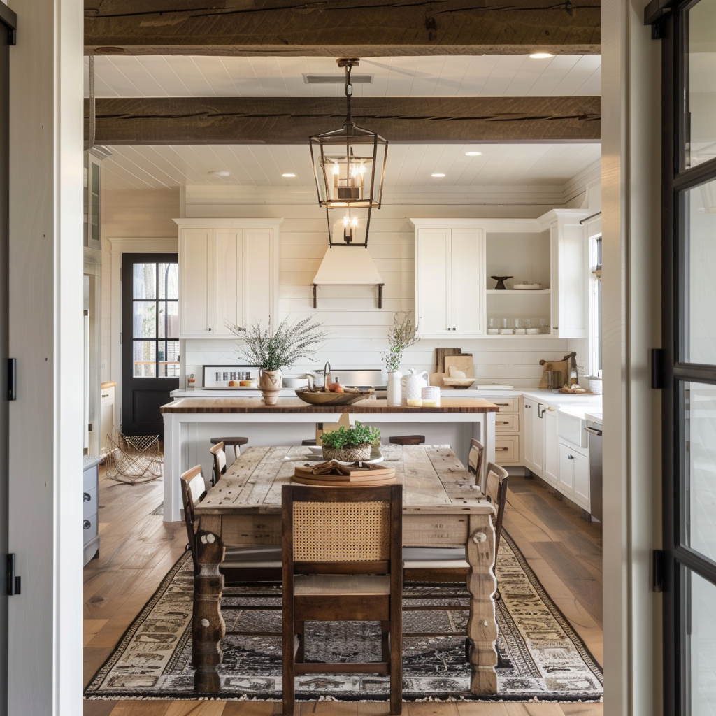 Personalized modern farmhouse dining room that reflects the homeowner’s style through color and decor choices