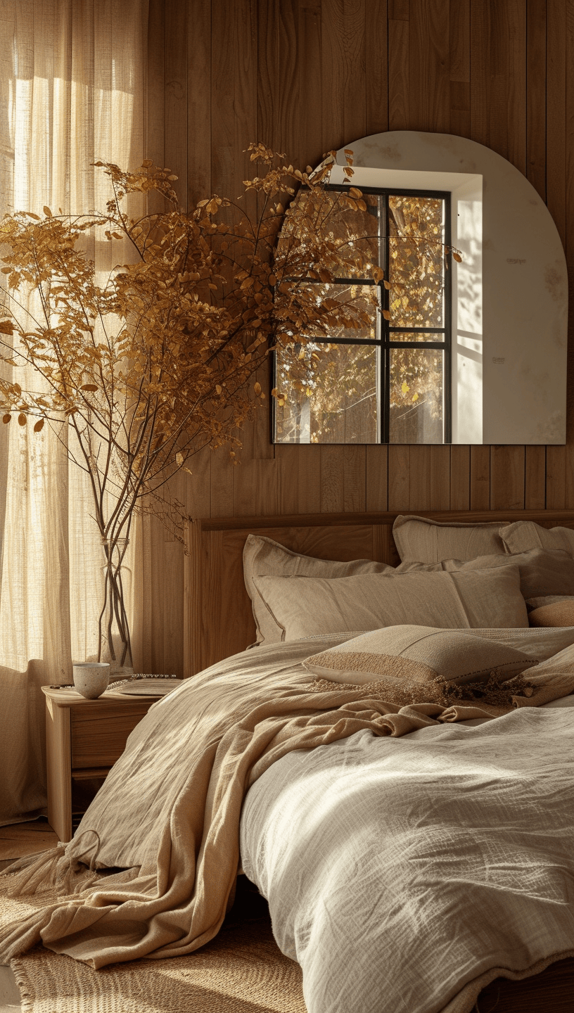Personalized rustic bedroom with wooden wall art depicting nature scenes
