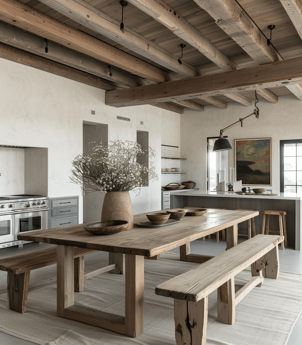 Privacy and style with rustic window treatments in a dining space