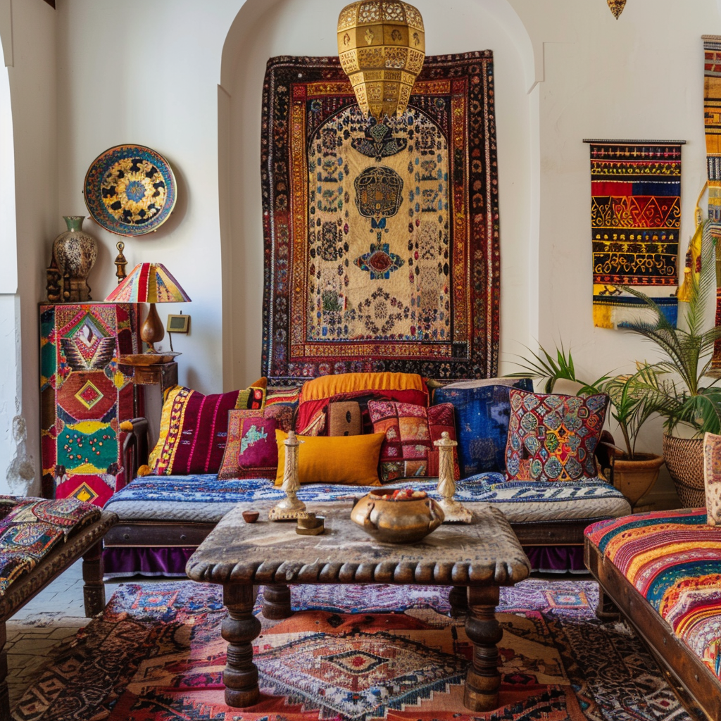 Rich moroccan living textiles