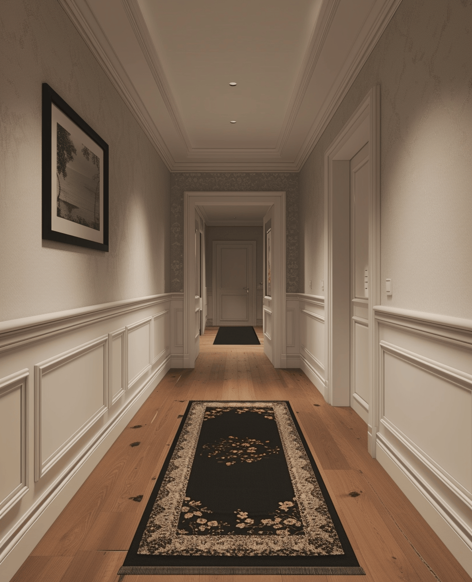 Rich wood paneling in a Victorian hallway adding depth and character