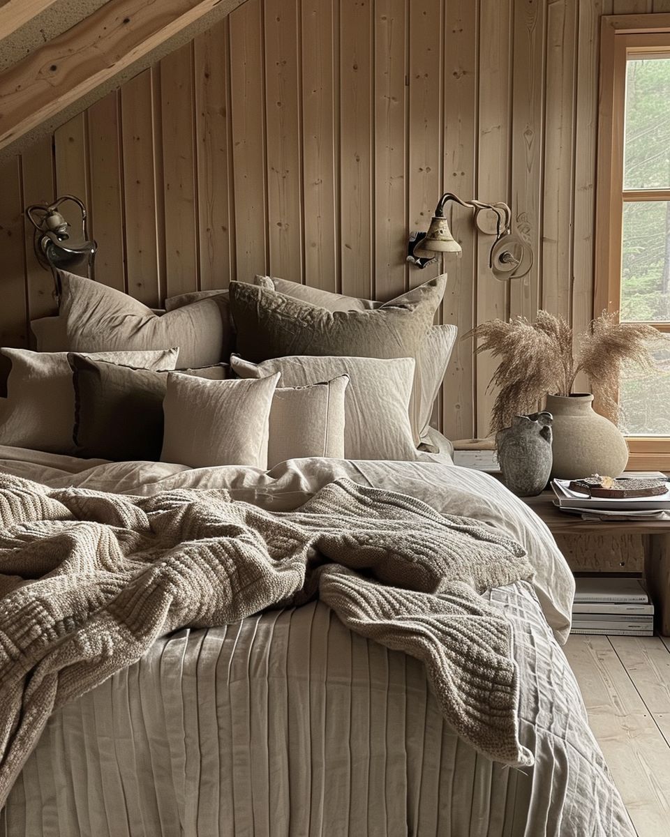 Rustic-chic farmhouse bedroom with a mix of modern and vintage elements