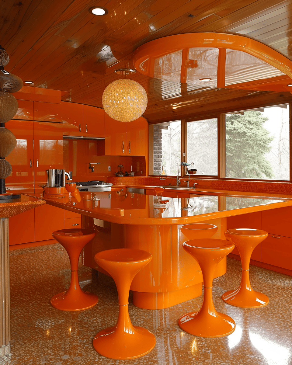 Rustic 70s kitchen with exposed brickwork elements