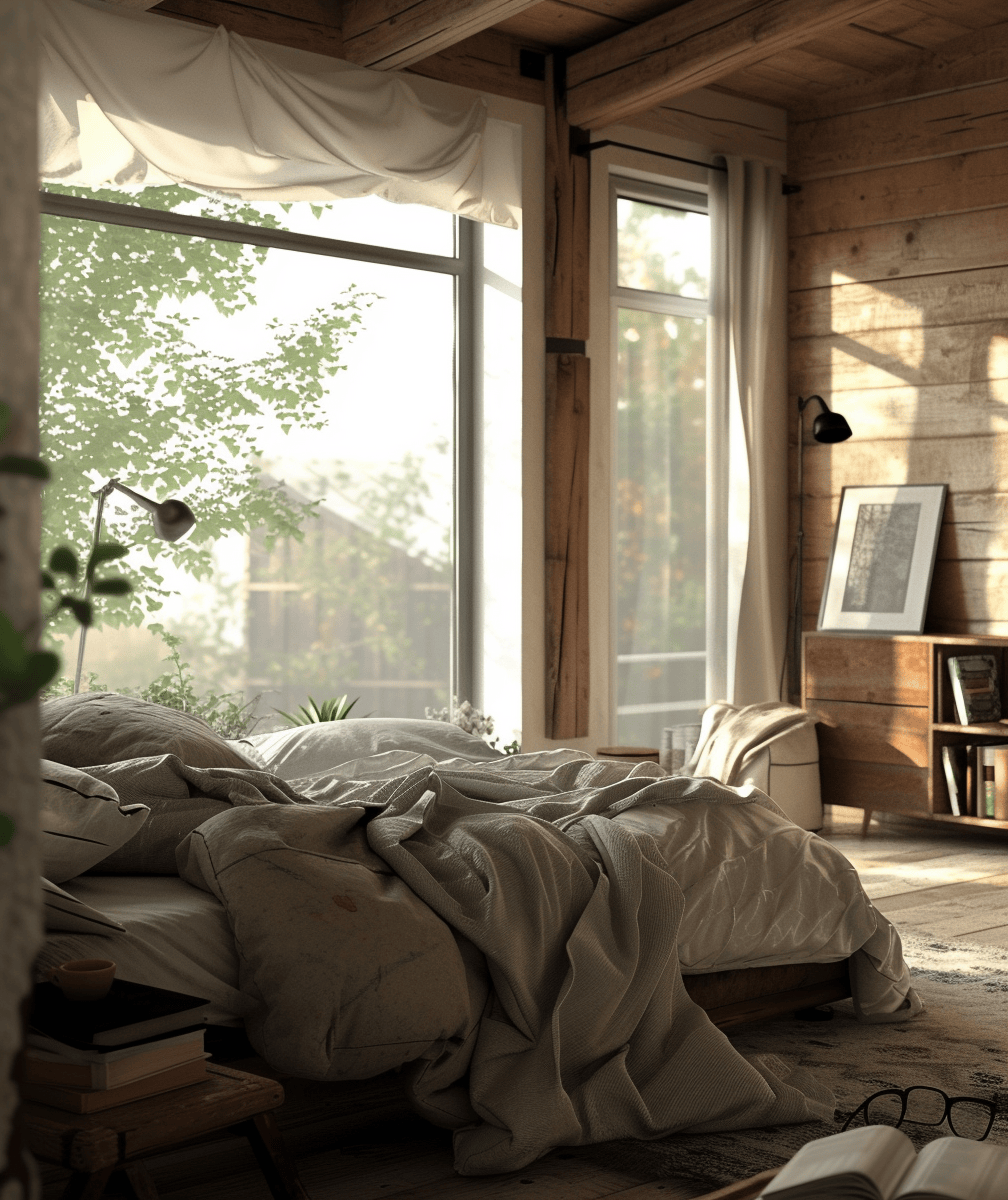 Rustic bedroom decorated with vintage or antique finds, adding a historical charm