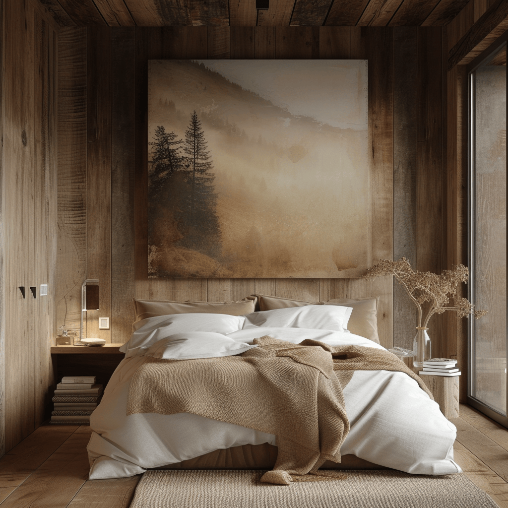 Rustic bedroom featuring an earthy color palette, creating a serene environment