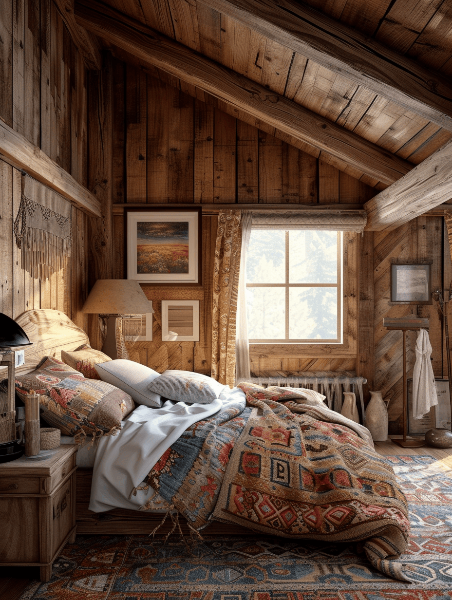 Rustic bedroom with a farmhouse sink in the en-suite bathroom for a cohesive look