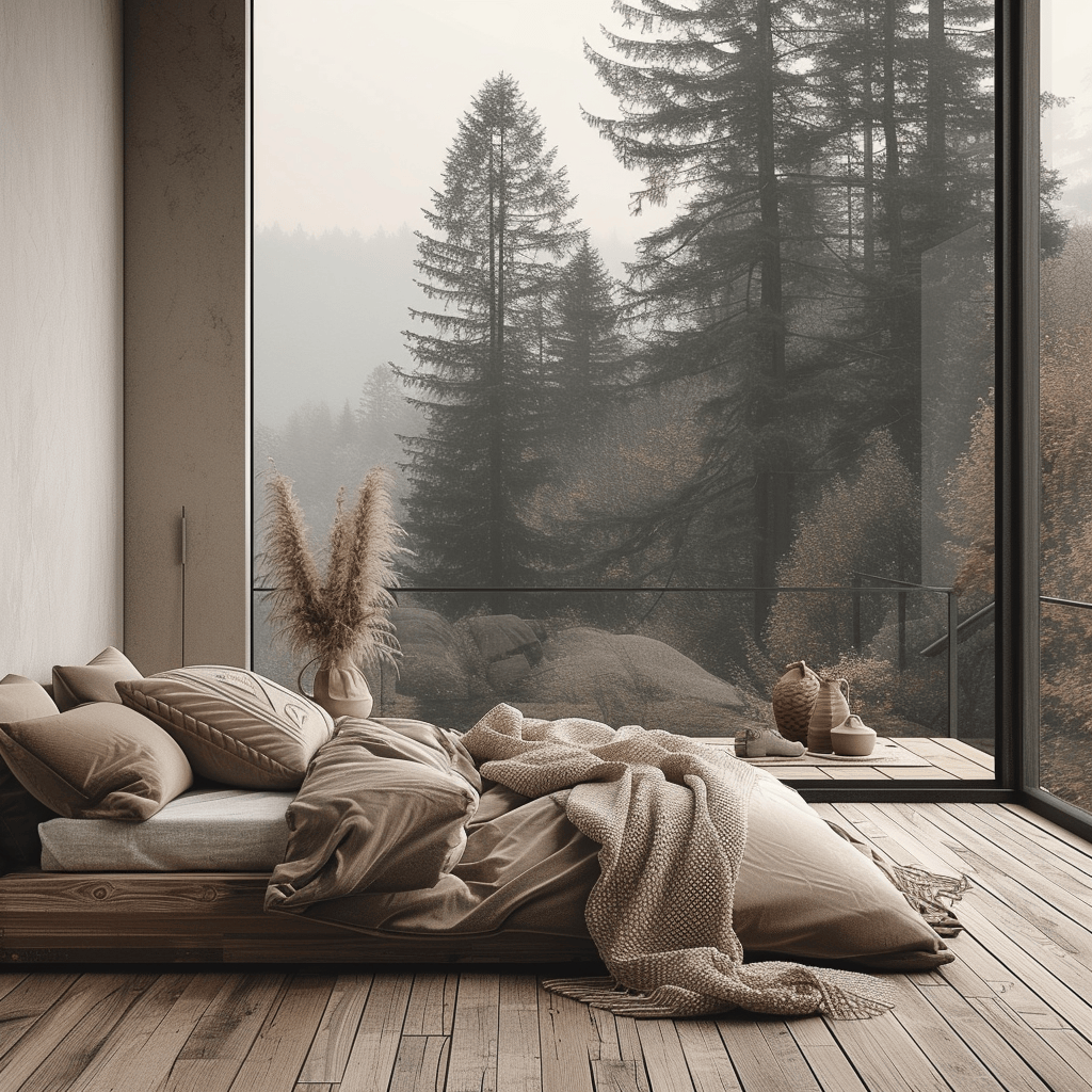 Rustic bedroom with layered textiles for a cozy and inviting atmosphere