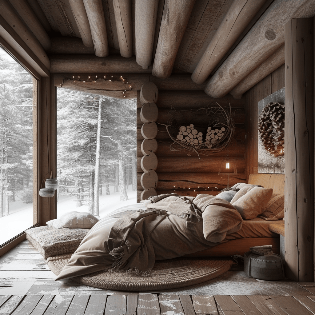 Rustic bedroom with reclaimed wood headboard, creating a natural and historical charm