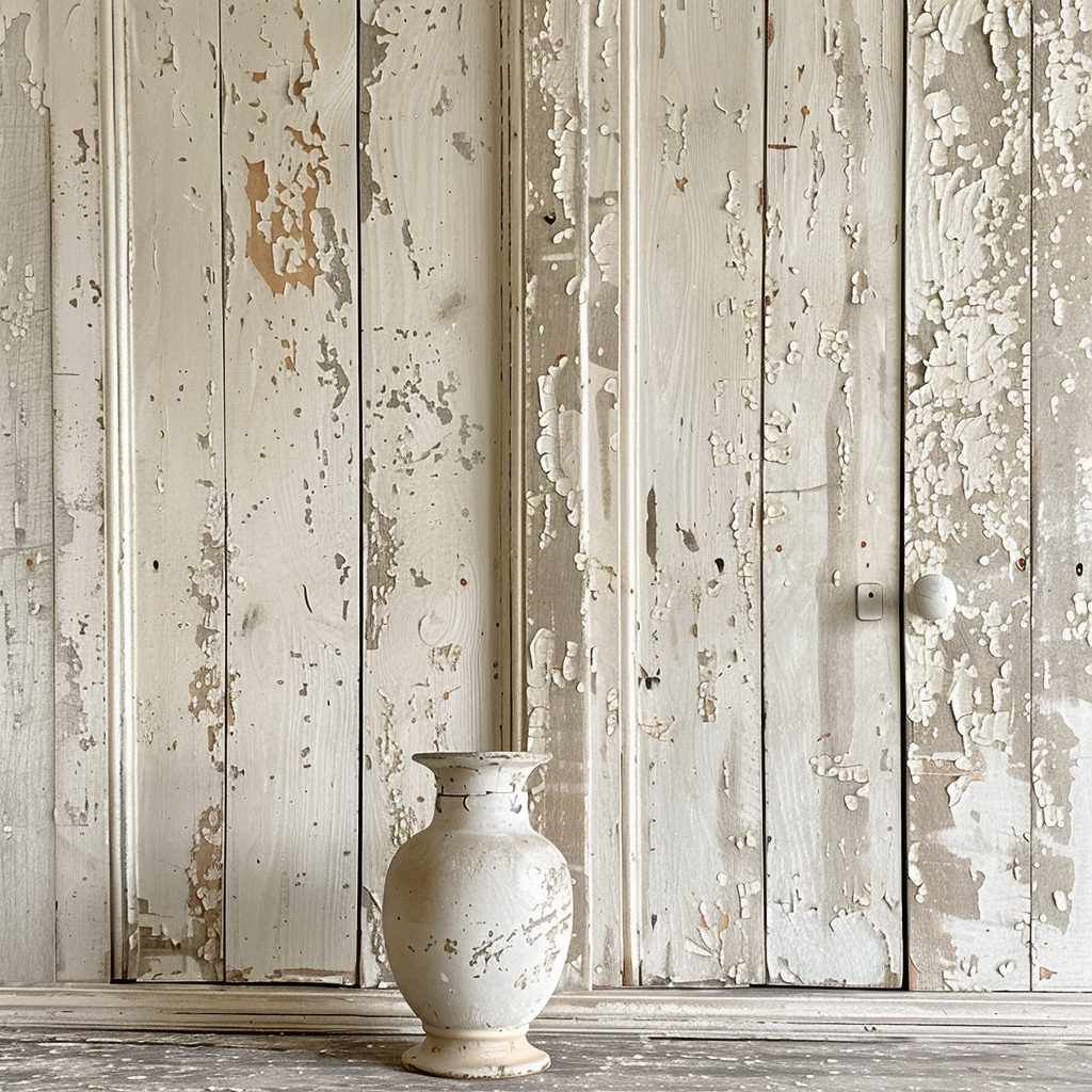 Rustic distressed wood surface adding texture to modern farmhouse decor