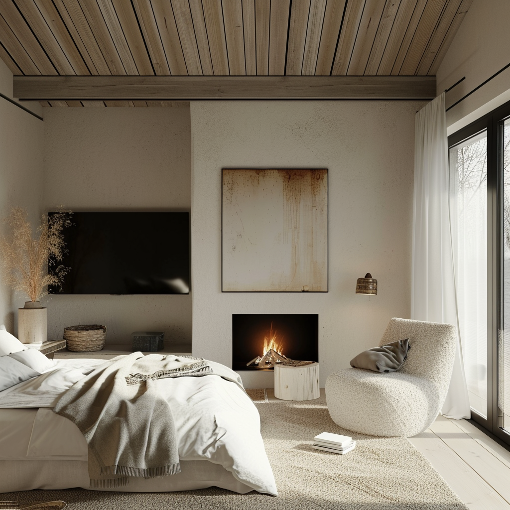 Rustic farmhouse bedroom with a unique metal bed frame and vintage decor