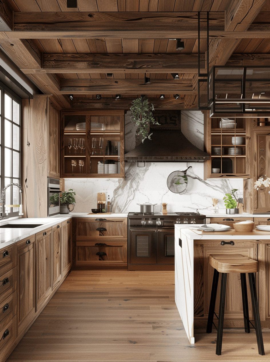 Rustic kitchen window treatments image highlighting light, airy curtains and natural light