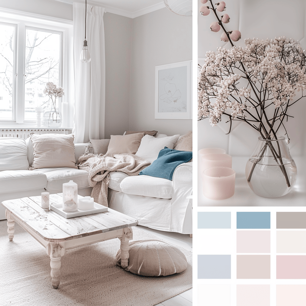 Scandinavian-inspired color scheme with soothing, muted hues for a calming ambiance