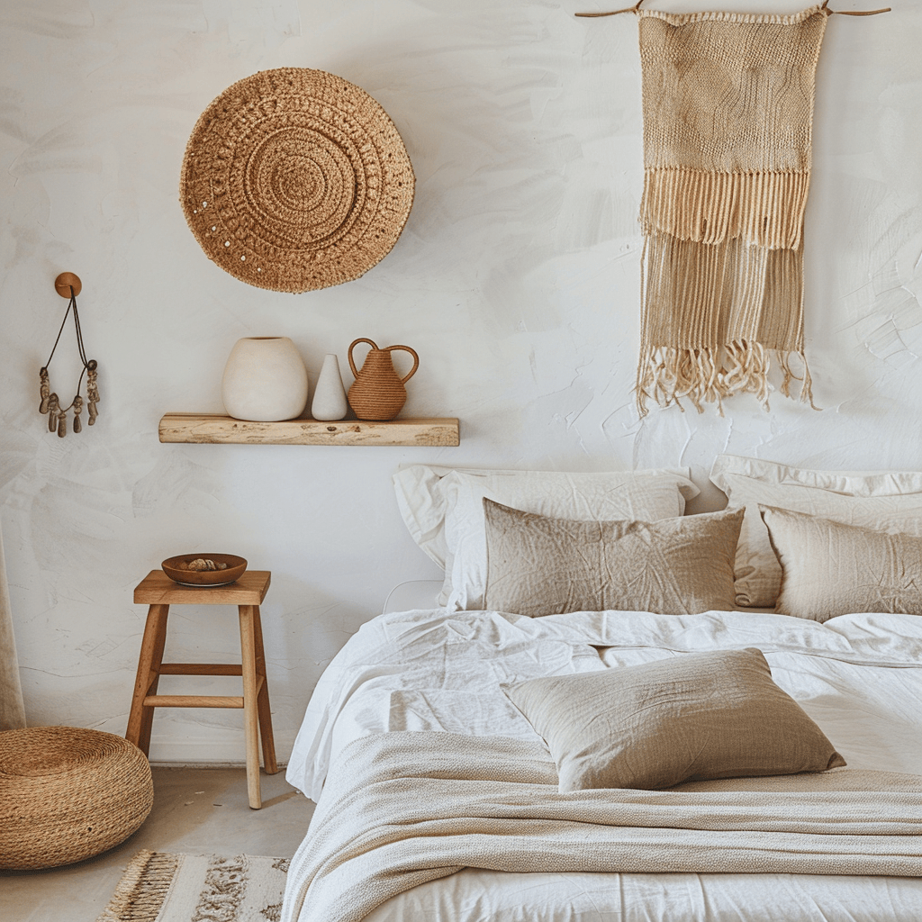 Scandinavian bedroom featuring the beauty and uniqueness of handcrafted accessories, bringing a sense of character to the space
