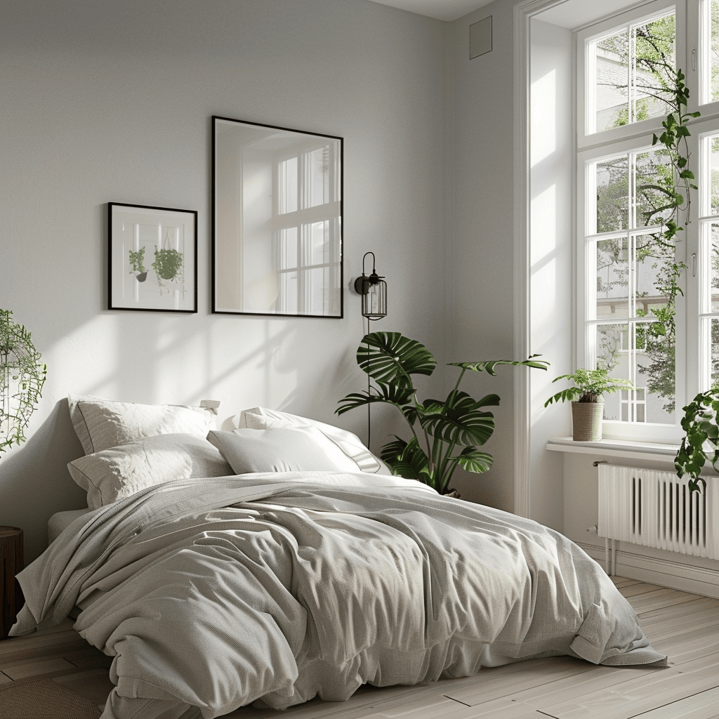 Scandinavian bedroom featuring the natural beauty and vitality of carefully selected plants