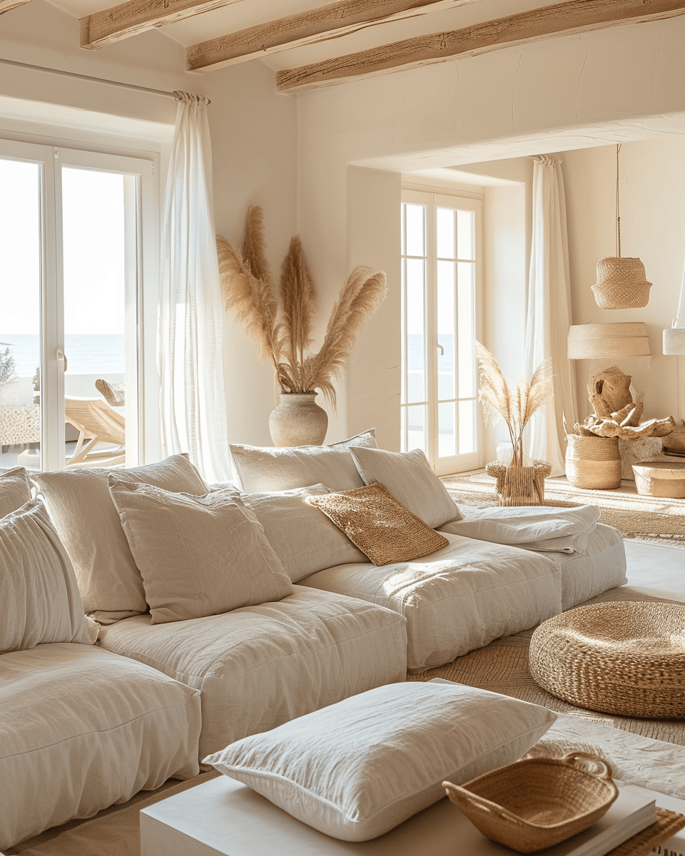 Seasonal coastal decor in a living room with a beach house vibe