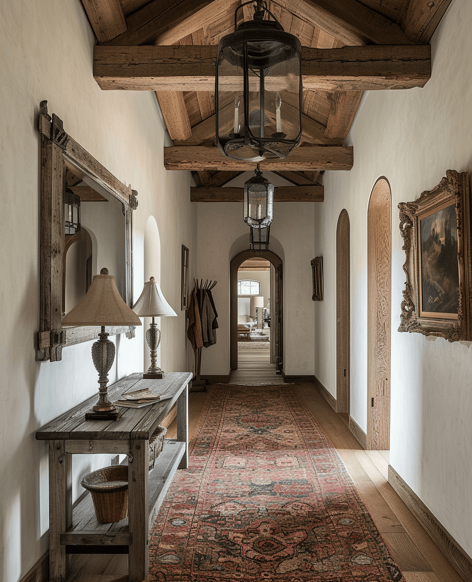 Seasonal transformative rustic hallway ideas, demonstrating how to update the space with seasonal decor for a fresh look