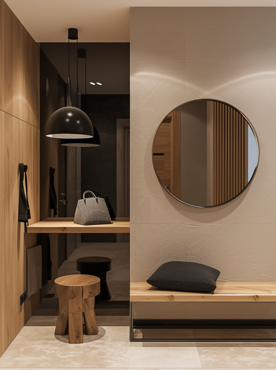 Serene Japandi hallway decor featuring clean lines and organic materials