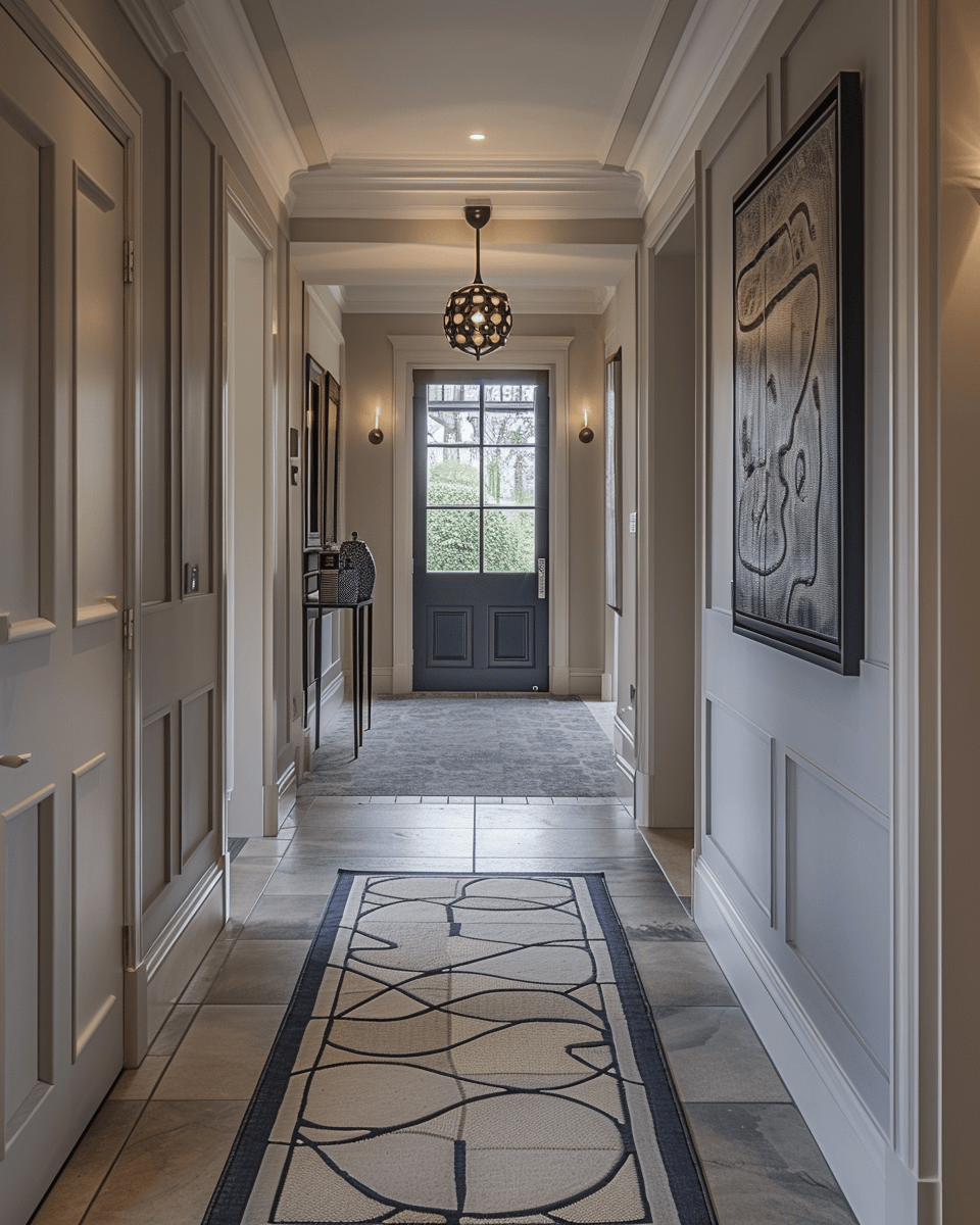 Signature Art Deco hallway with elegant doorways and stylish mirror ideas