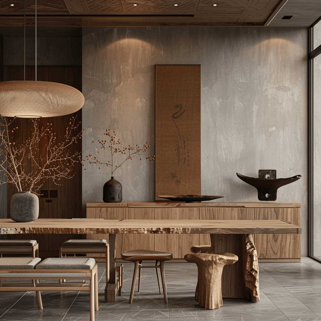 Simplicity in decor emphasized in a Japandi dining room setting