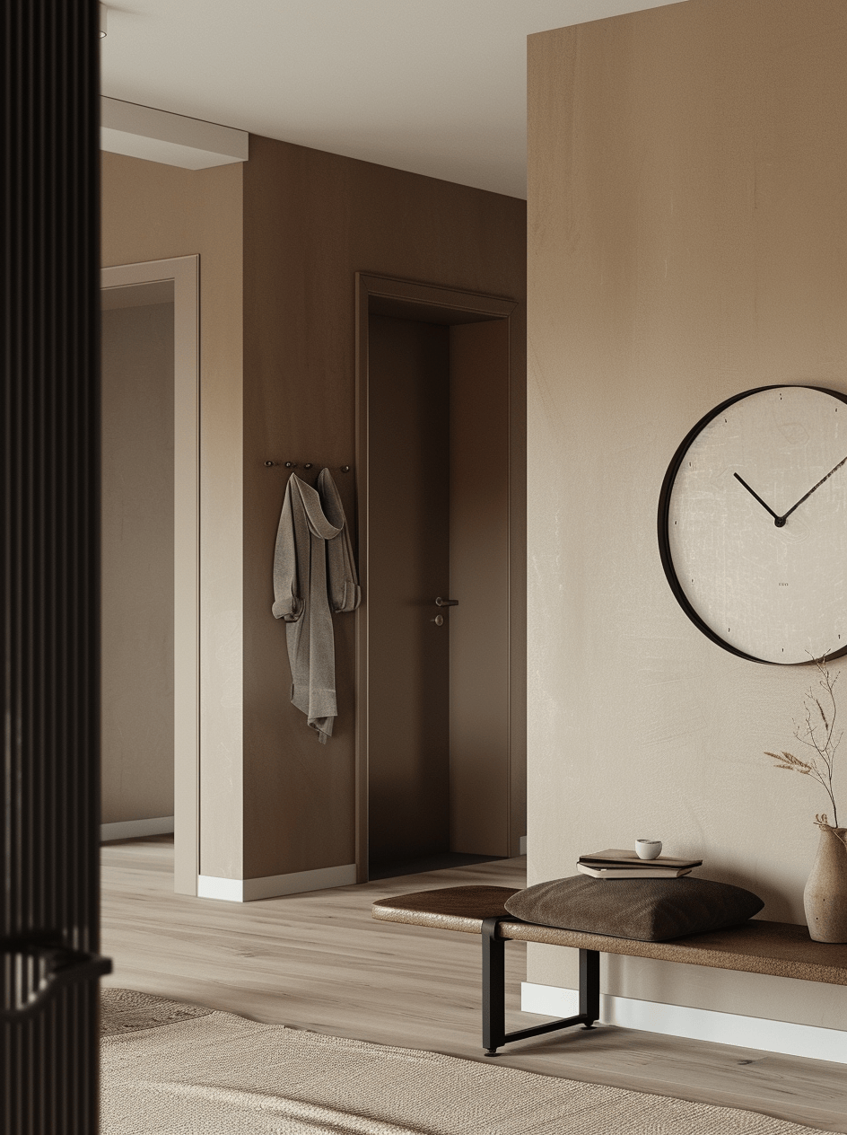 Simplistic Japandi hallway design emphasizing clean aesthetics and functionality