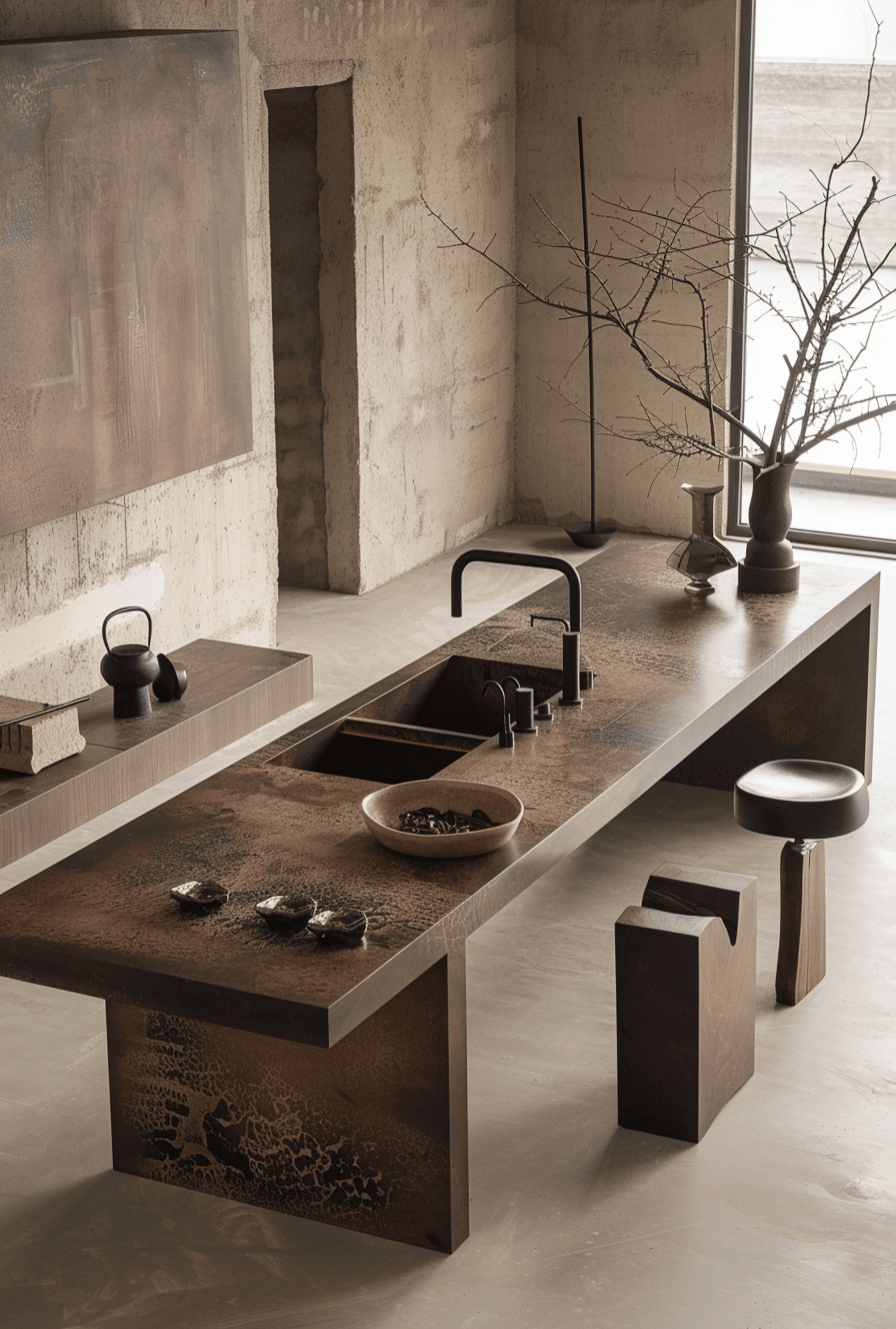 Sleek Japandi kitchen bar stools for a functional eating area