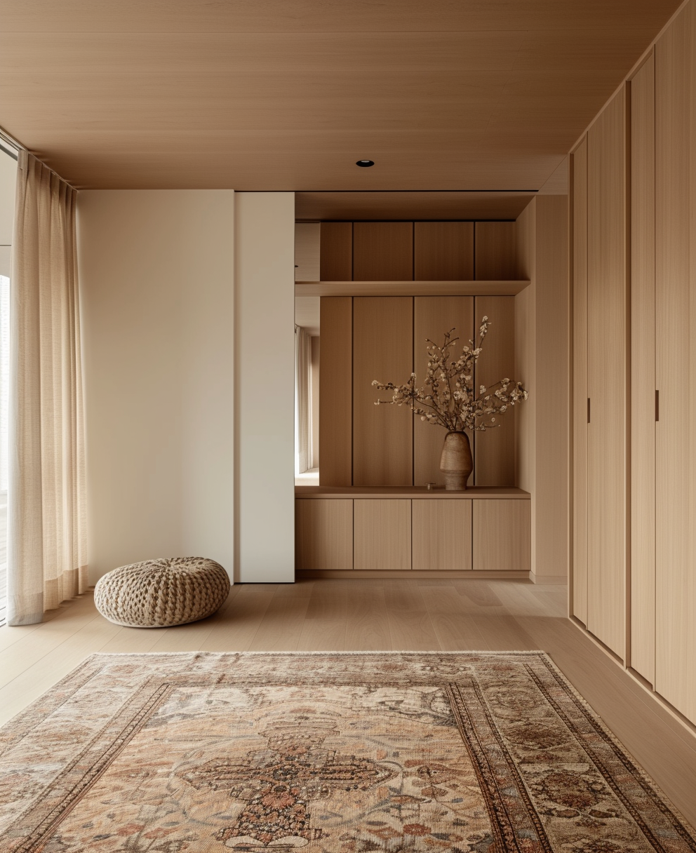 Sleek minimalist Japanese hallway with understated decor and clean architecture