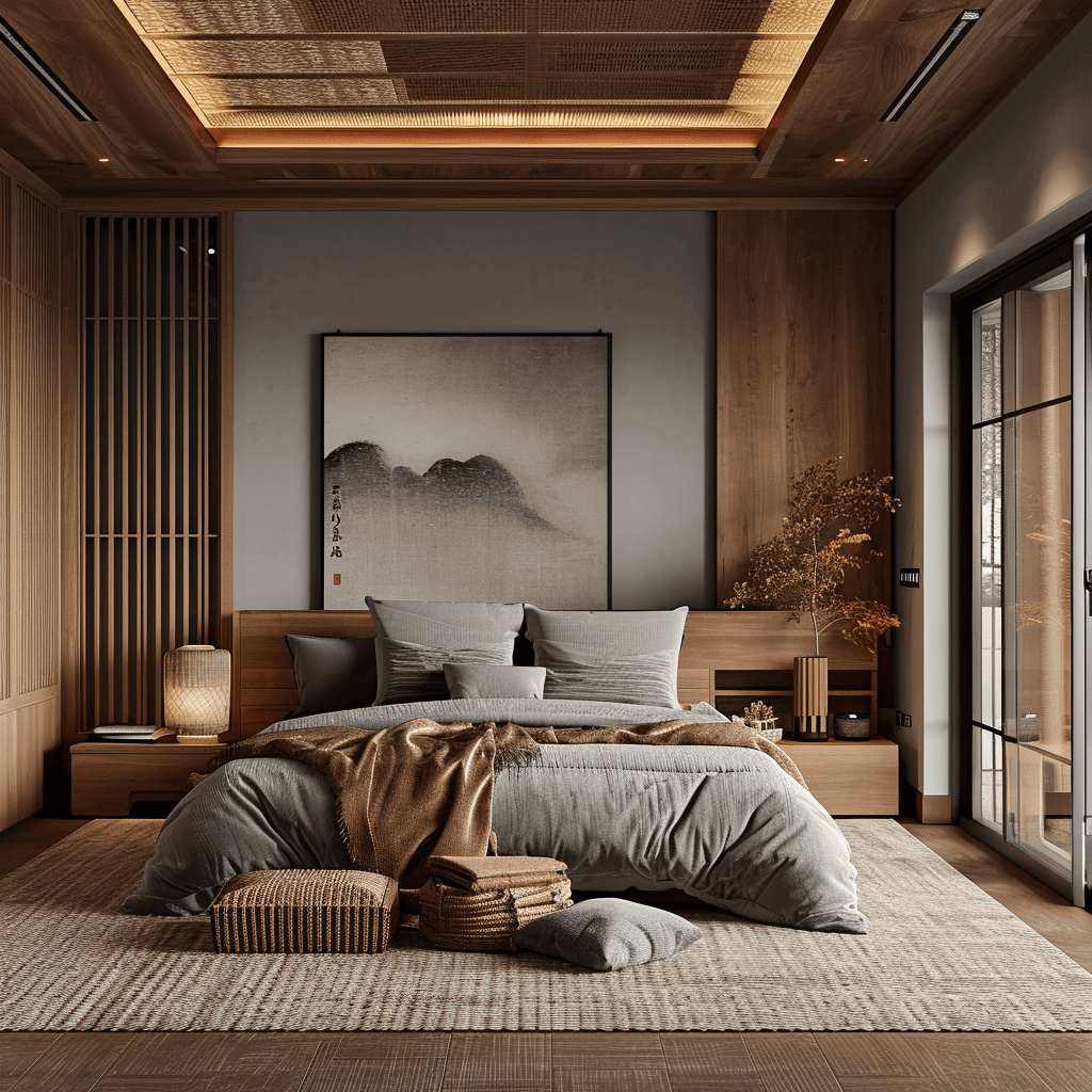 Sophisticated Japandi bedroom with a focus on craftsmanship and understated beauty