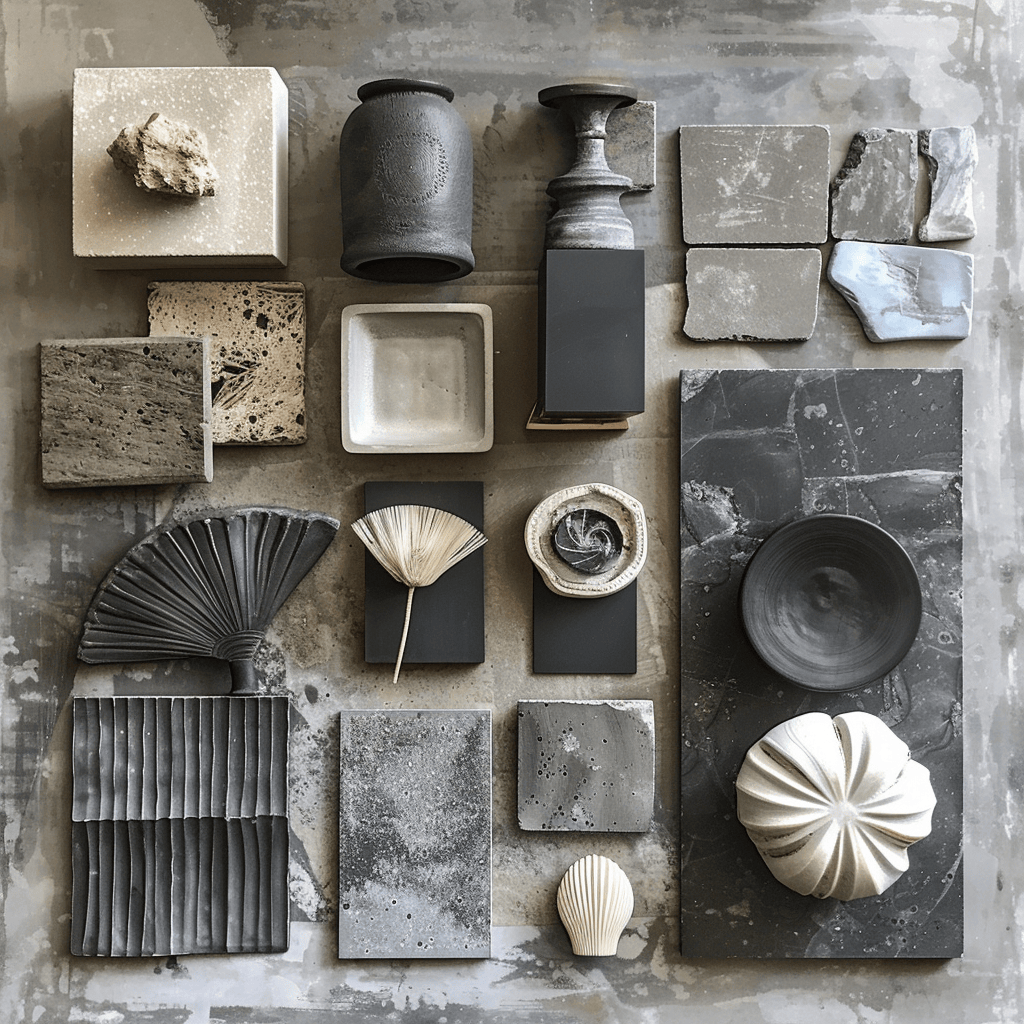 Sophisticated charcoal gray-themed moodboard for contemporary decor