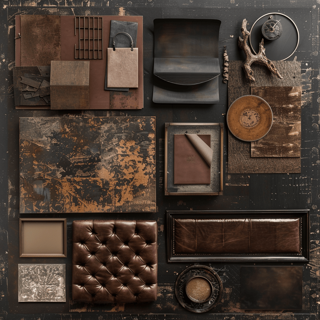 Sophisticated dark brown hues featured in a refined interior design moodboard