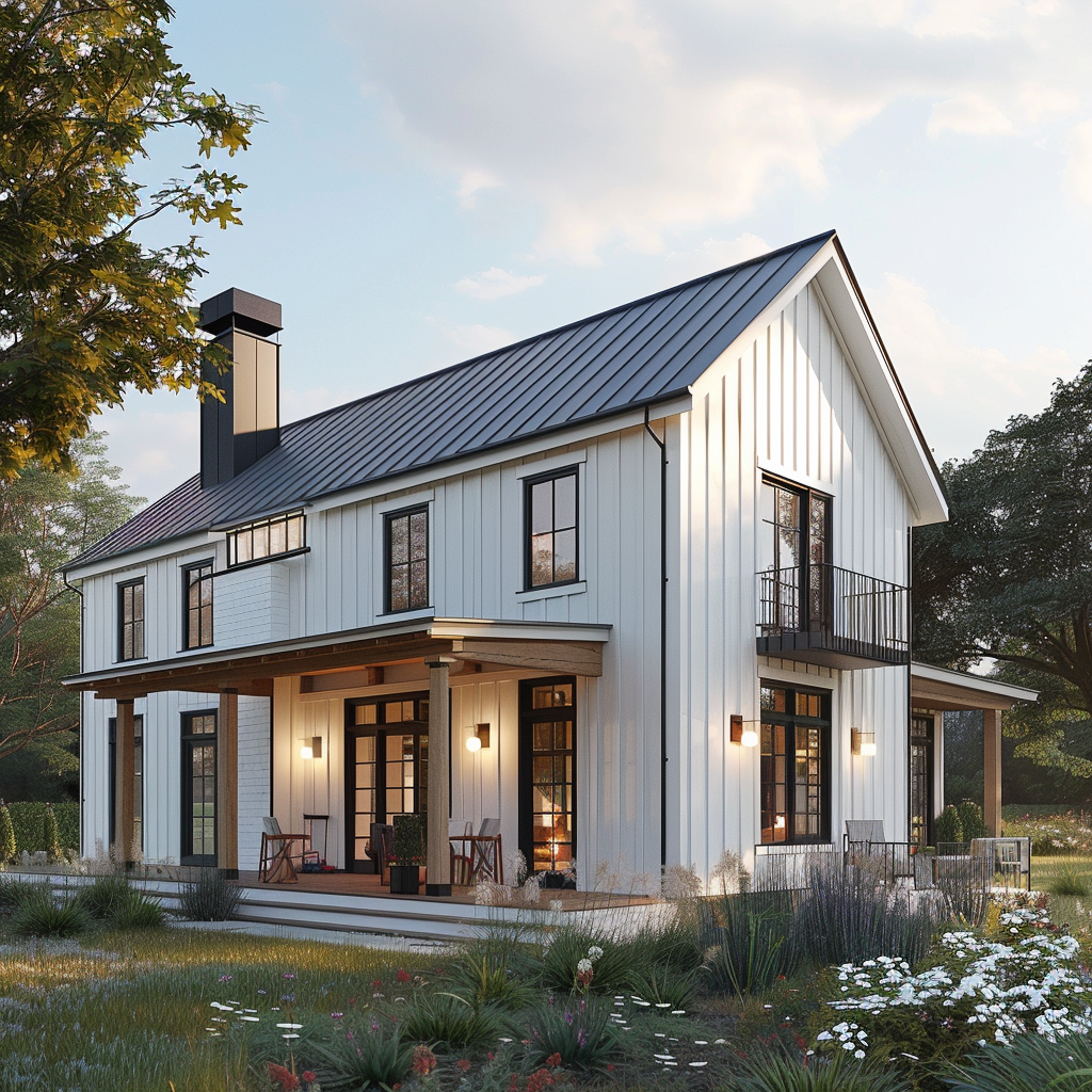 Sophisticated selection of exterior paint and materials reflecting the modern farmhouse style