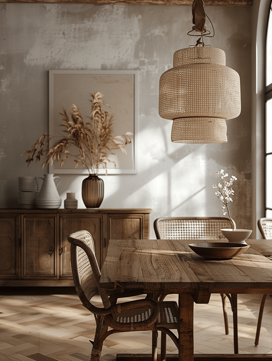 Stunning focal point with an accent wall in a rustic dining room