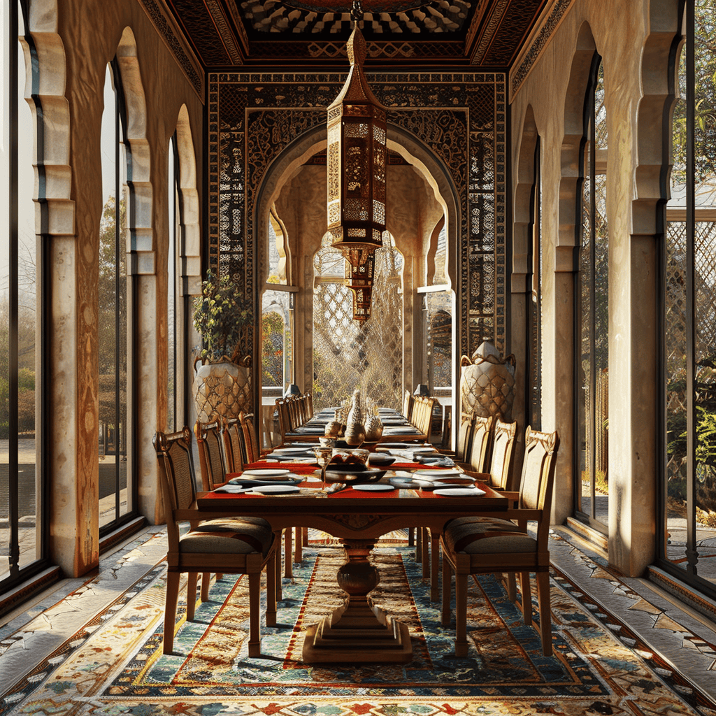 Sturdy and aromatic cedar wood furniture in a Moroccan dining room