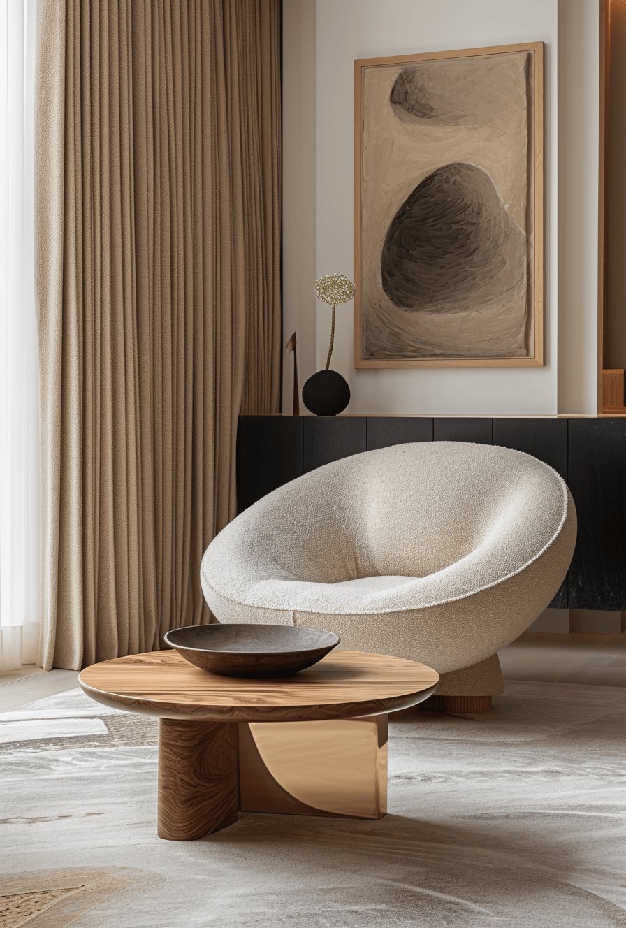 Stylish Japandi living room with a focus on craftsmanship and minimalism
