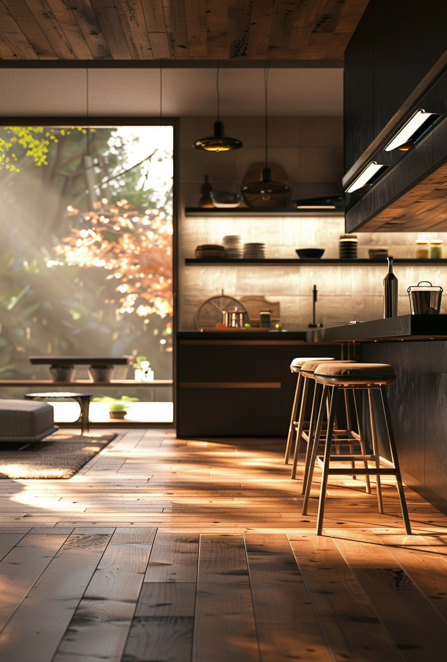 Stylish Japanese kitchen featuring a modern twist on classic design elements