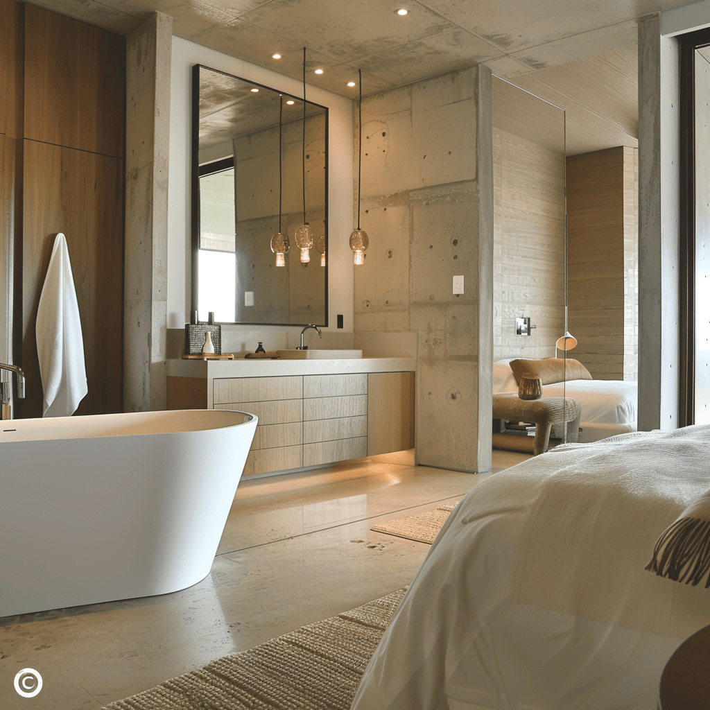 Stylish modern bedroom demonstrating the impact of a well-designed en-suite bathroom on creating a cohesive and luxurious retreat