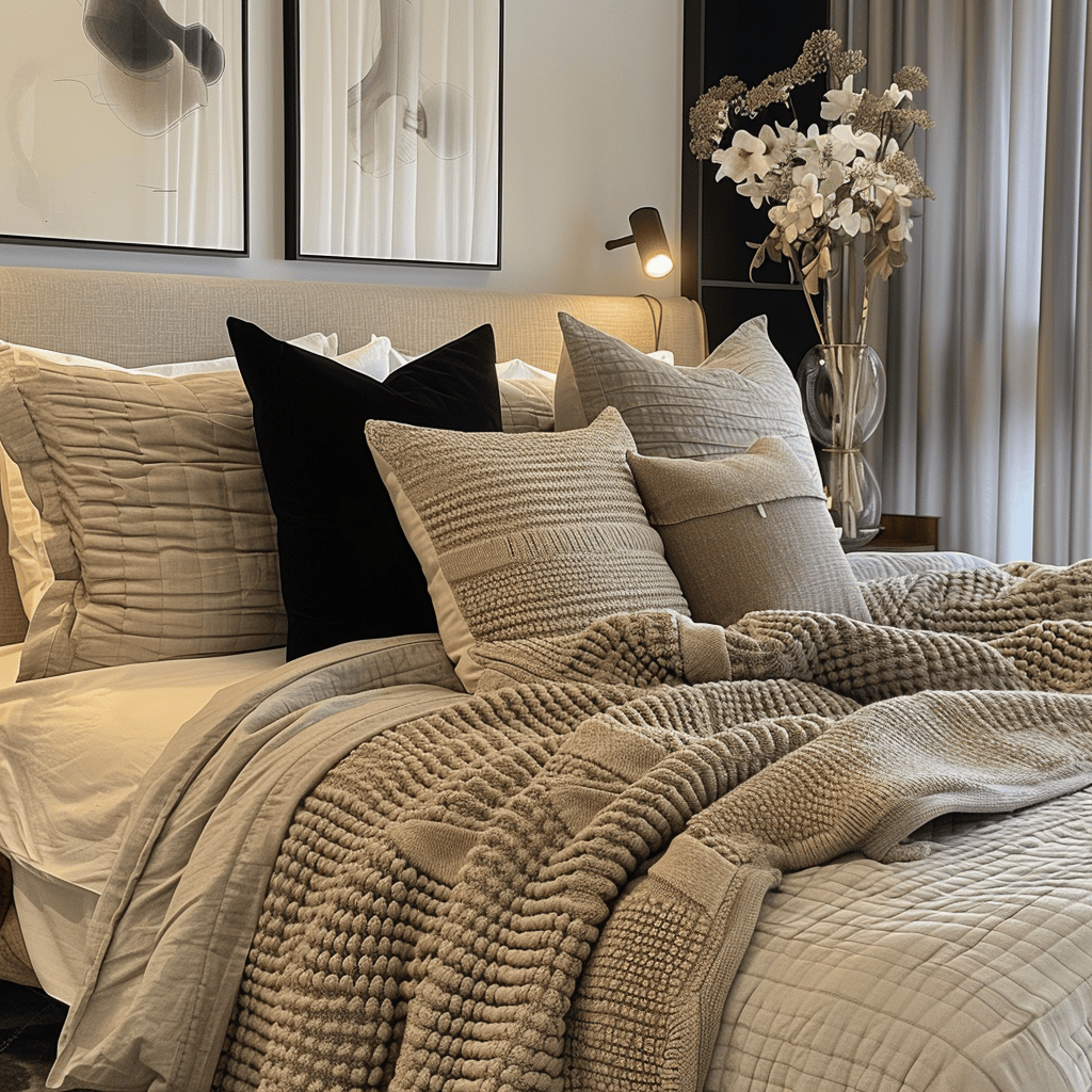 Stylish modern bedroom demonstrating the impact of carefully selected bedding and textiles on creating a lavish and relaxing retreat