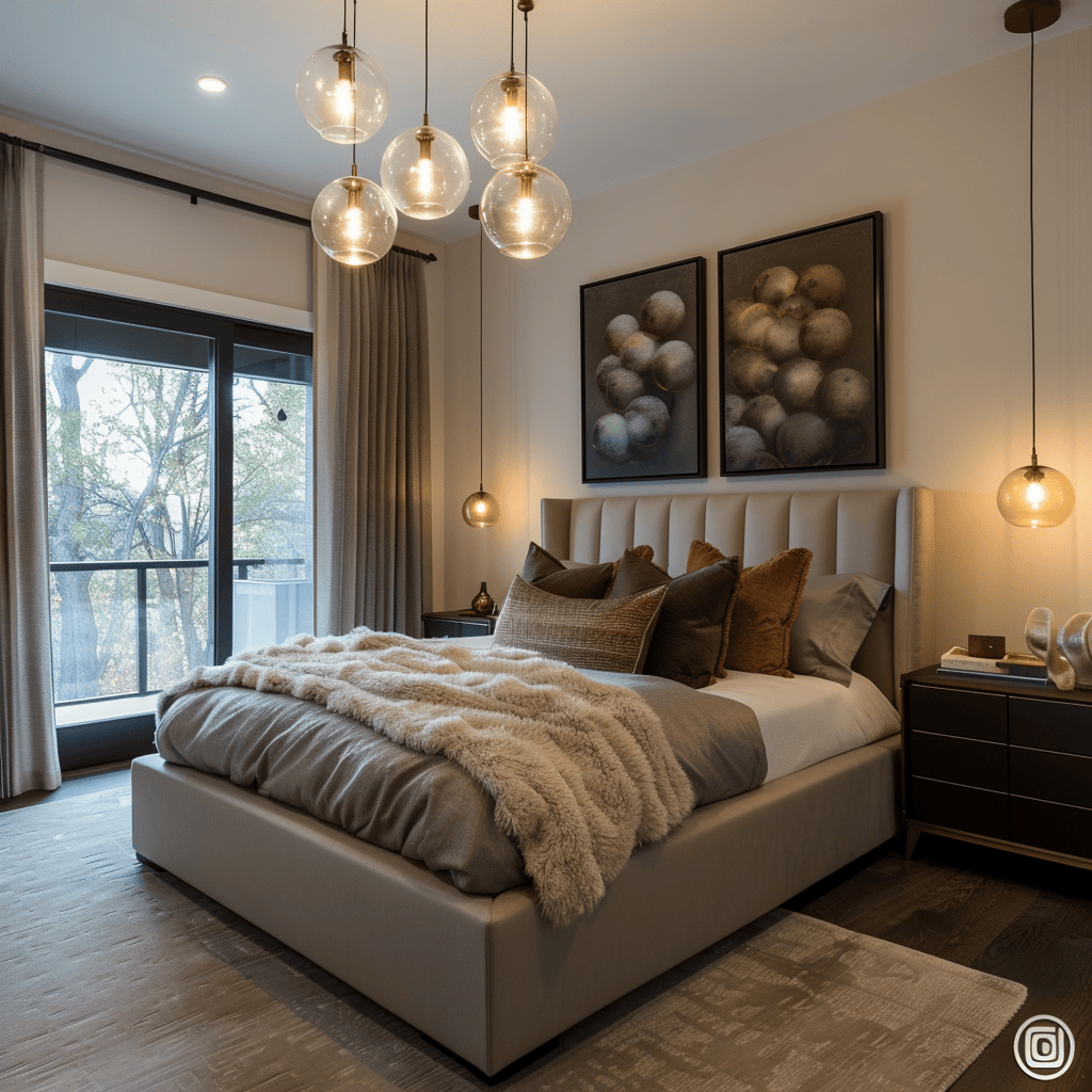 Stylish modern bedroom demonstrating the impact of carefully selected light fixtures on creating a unique and memorable atmosphere